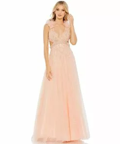 Mac Duggal Shop For Embellished Ruffle Shoulder Cut Out A Line Gown