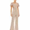 Ieena For Mac Duggal Shop For Sequined Puff Shoulder Illusion Cut Out Jumpsuit