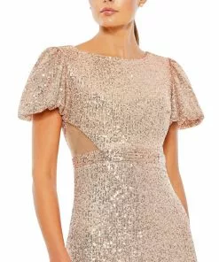 Ieena For Mac Duggal Shop For Sequined Puff Shoulder Illusion Cut Out Jumpsuit