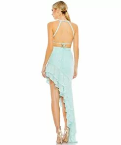 Ieena For Mac Duggal Sequined Halter Cut Out Ruffle Asymmetrical Dress Shop For
