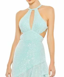 Ieena For Mac Duggal Sequined Halter Cut Out Ruffle Asymmetrical Dress Shop For 8 Ieena For Mac Duggal Sequined Halter Cut Out Ruffle Asymmetrical Dress Shop For