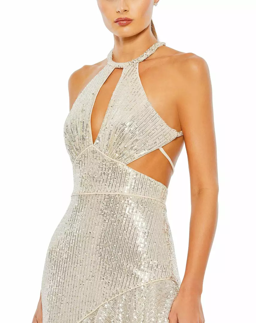 Ieena For Mac Duggal Sequined Halter Cut Out Ruffle Asymmetrical Dress Shop For 6 Ieena For Mac Duggal Sequined Halter Cut Out Ruffle Asymmetrical Dress Shop For