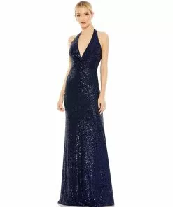 Ieena For Mac Duggal Sequined Halter Plunge Neck Gown 9 Ieena For Mac Duggal Sequined Halter Plunge Neck Gown