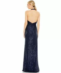 Ieena For Mac Duggal Sequined Halter Plunge Neck Gown 10 Ieena For Mac Duggal Sequined Halter Plunge Neck Gown
