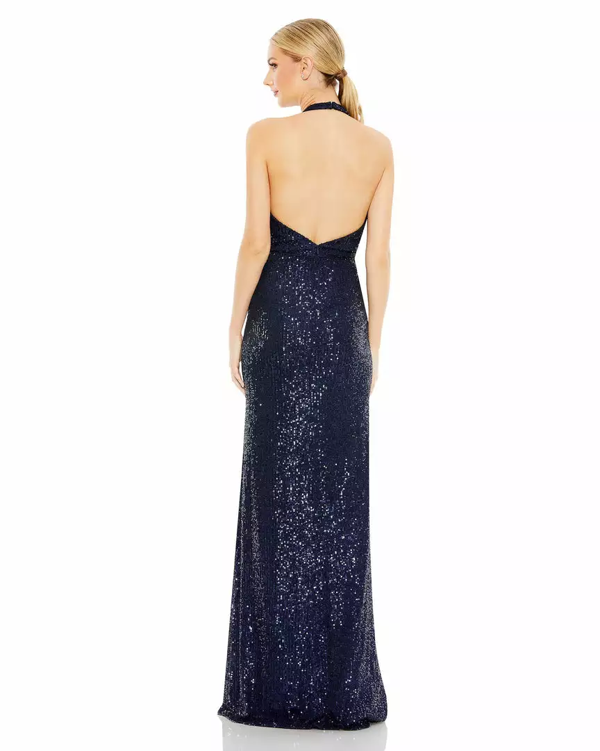 Ieena For Mac Duggal Sequined Halter Plunge Neck Gown 5 Ieena For Mac Duggal Sequined Halter Plunge Neck Gown