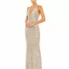 Ieena For Mac Duggal Sequined Halter Plunge Neck Gown