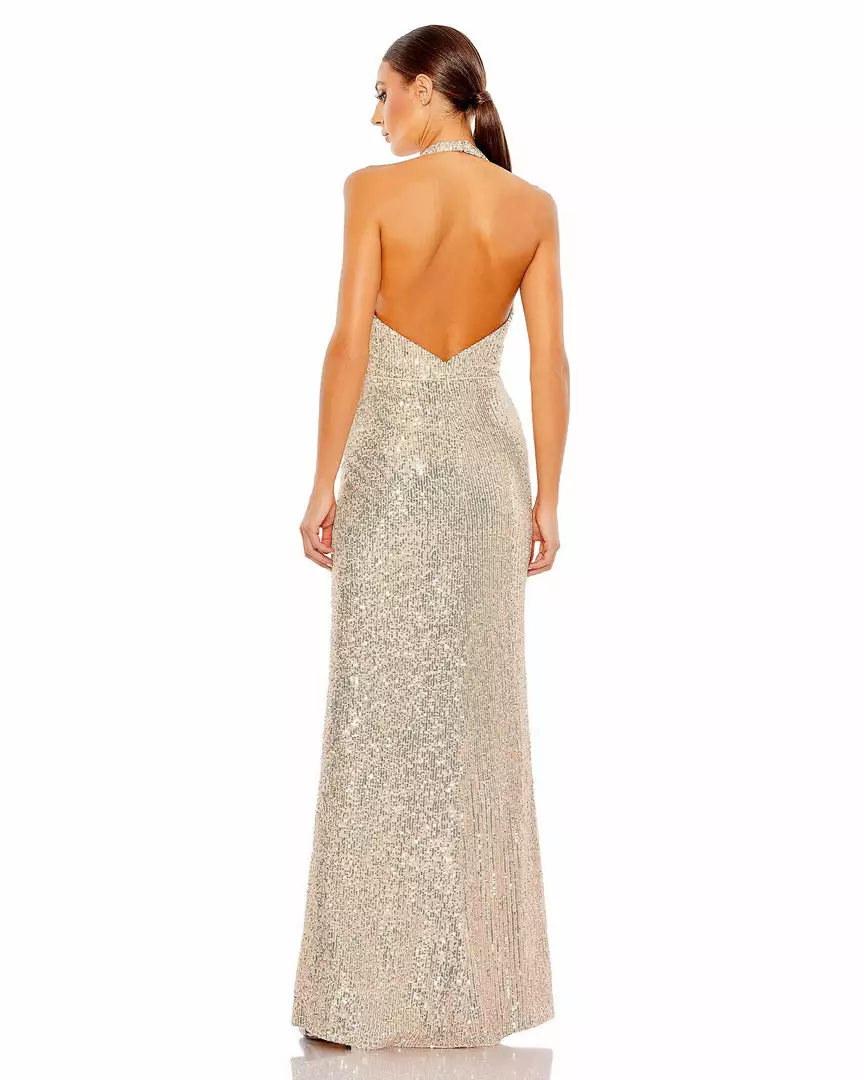 Ieena For Mac Duggal Sequined Halter Plunge Neck Gown 2 Ieena For Mac Duggal Sequined Halter Plunge Neck Gown
