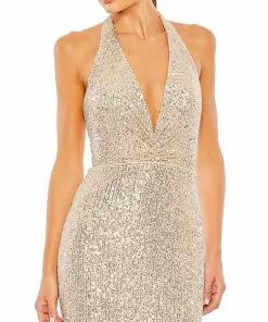 Ieena For Mac Duggal Sequined Halter Plunge Neck Gown 8 Ieena For Mac Duggal Sequined Halter Plunge Neck Gown