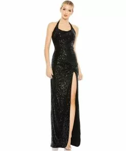 Ieena For Mac Duggal Sequined Halter Strap Low Side Knot Gown Shop For 9 Ieena For Mac Duggal Sequined Halter Strap Low Side Knot Gown Shop For