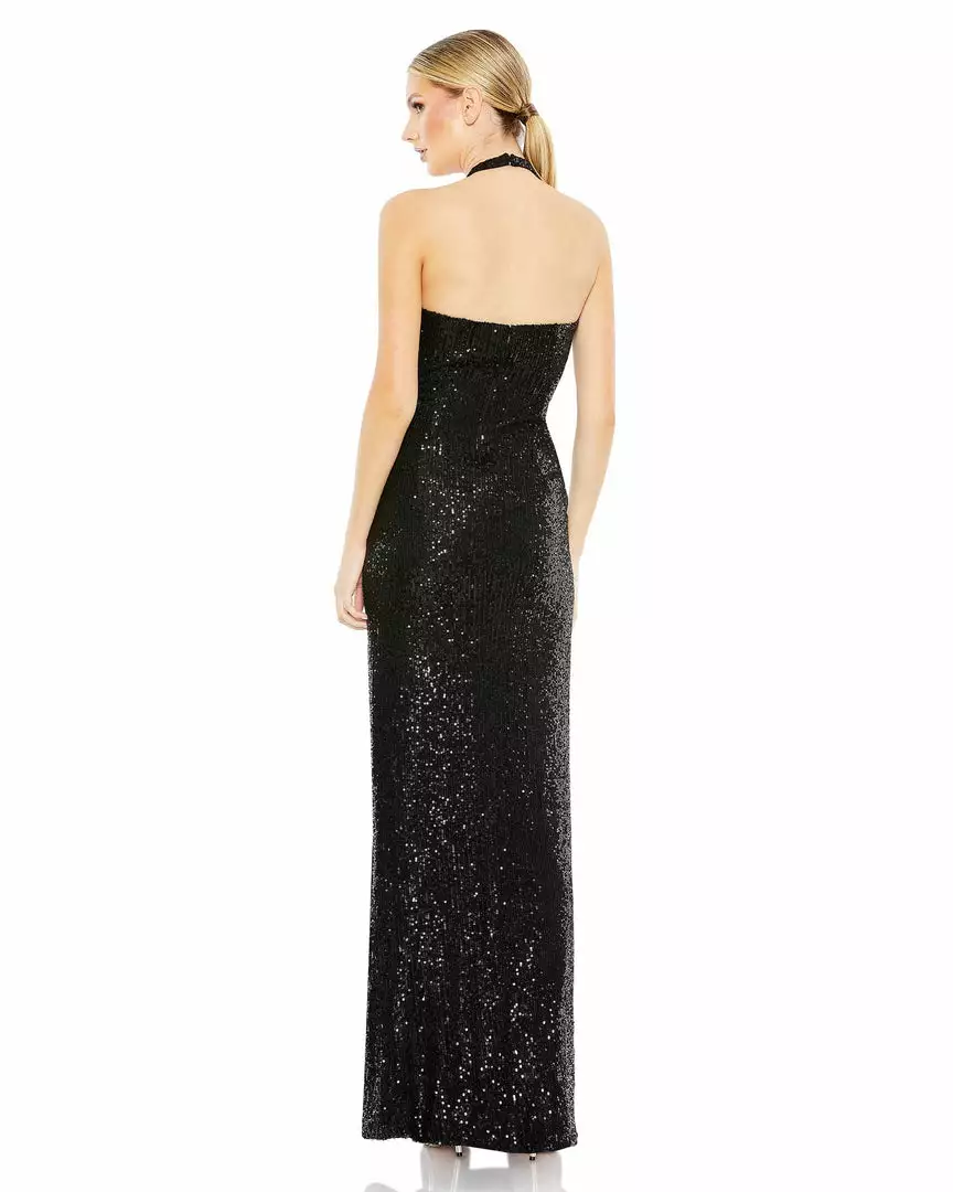 Ieena For Mac Duggal Sequined Halter Strap Low Side Knot Gown Shop For 5 Ieena For Mac Duggal Sequined Halter Strap Low Side Knot Gown Shop For