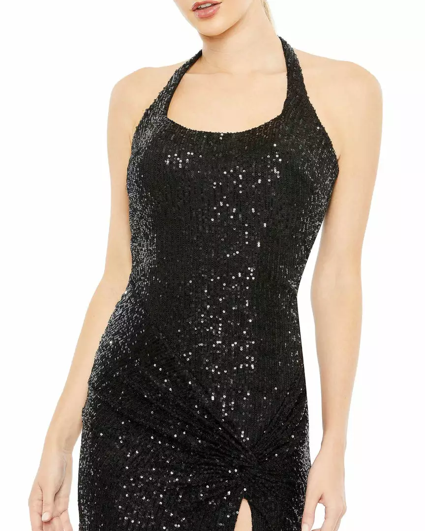 Ieena For Mac Duggal Sequined Halter Strap Low Side Knot Gown Shop For 6 Ieena For Mac Duggal Sequined Halter Strap Low Side Knot Gown Shop For