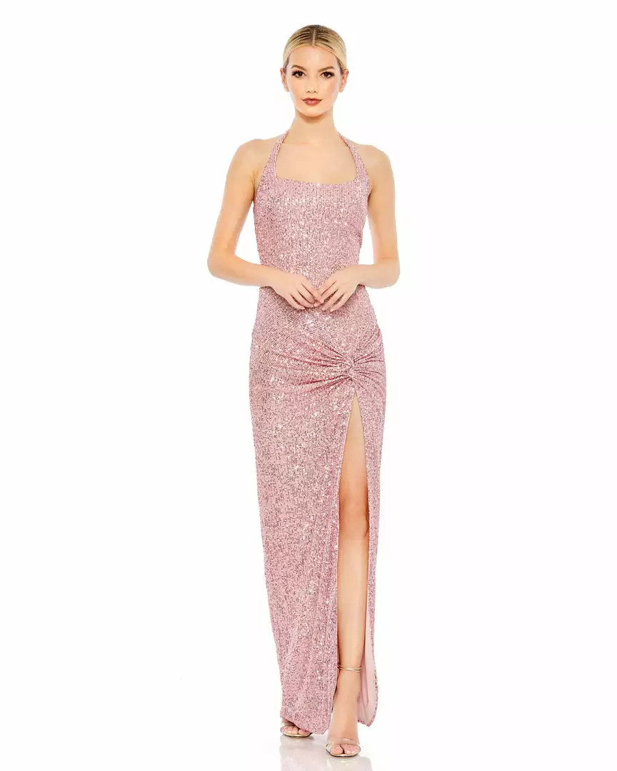 Ieena For Mac Duggal Sequined Halter Strap Low Side Knot Gown Shop For 1 Ieena For Mac Duggal Sequined Halter Strap Low Side Knot Gown Shop For