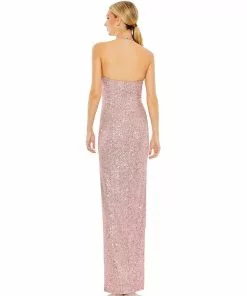 Ieena For Mac Duggal Sequined Halter Strap Low Side Knot Gown Shop For