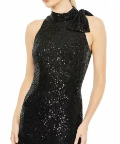 Ieena For Mac Duggal Sequined Soft Tie Halter Neck Column Gown