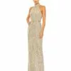 Ieena For Mac Duggal Sequined Halter Neck Belted Soft Tie Dress