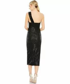 Ieena For Mac Duggal Sequined One Shoulder Front Bow Dress
