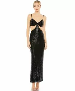 Ieena For Mac Duggal Sequined Spaghetti Strap Cut Out Dress