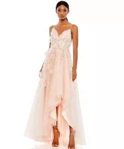 Mac Duggal Floral Embellished Sleeveless High Low Gown