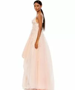 Mac Duggal Floral Embellished Sleeveless High Low Gown