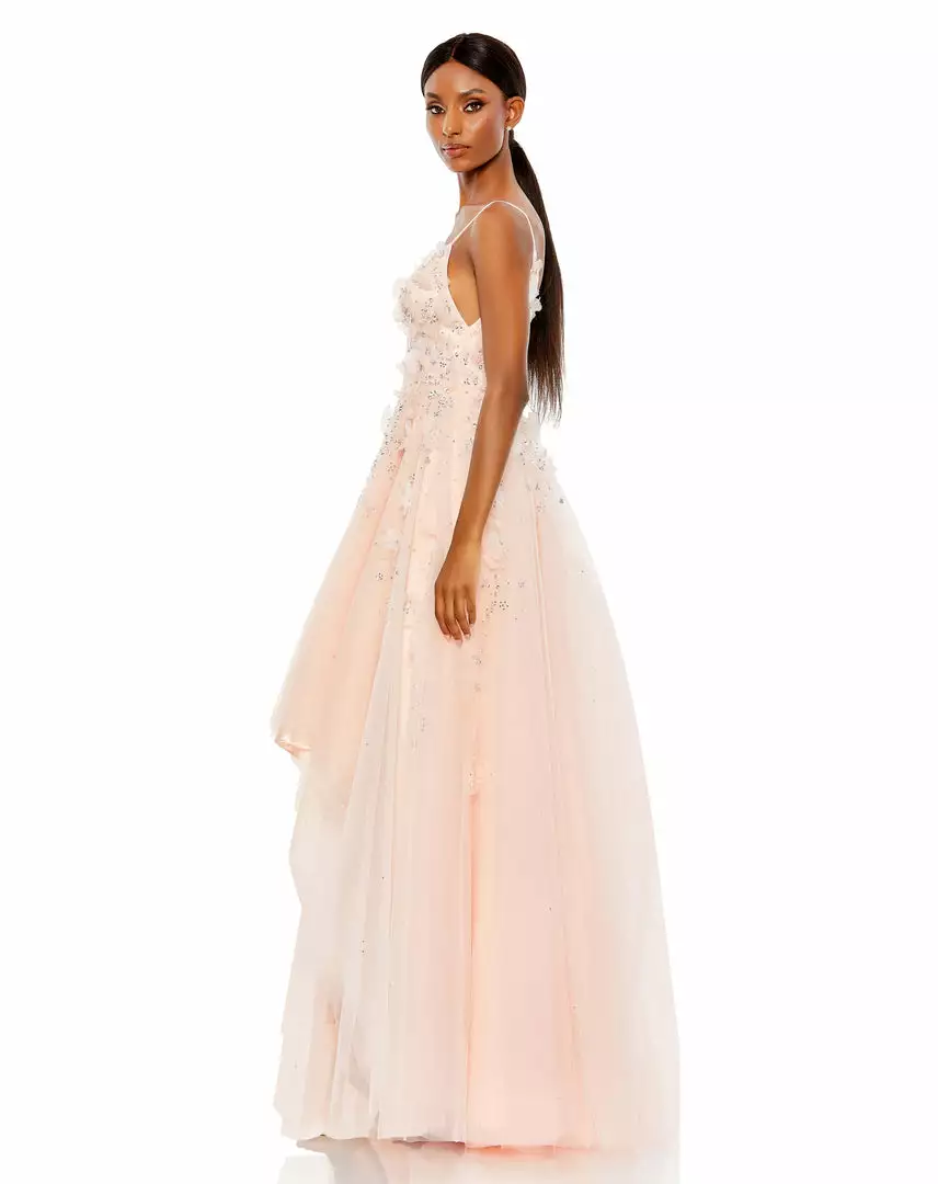 Mac Duggal Floral Embellished Sleeveless High Low Gown 2 Mac Duggal Floral Embellished Sleeveless High Low Gown