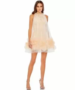 Mac Duggal Halter Neck Flowy Petal A Line Mini Dress Shop For