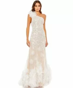 Mac Duggal Beaded Strappy One Shoulder Petal Mermaid Gown Shop For