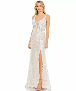 Mac Duggal Glitter Floral Applique Sleeveless Mermaid Gown Shop For