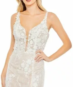 Mac Duggal Glitter Floral Applique Sleeveless Mermaid Gown Shop For