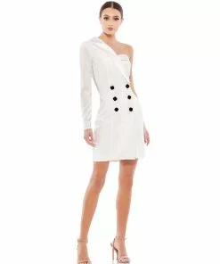 Ieena For Mac Duggal Shop For One-Shoulder Tuxedo Cocktail Dress
