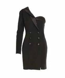 Ieena For Mac Duggal Shop For One-Shoulder Tuxedo Cocktail Dress