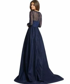 Mac Duggal Long Sleeve Lace Overskirt Gown