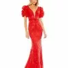 Mac Duggal Puff Sleeve Embroidered Trumpet Evening Gown Shop For