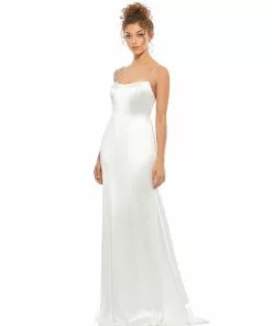 Ieena For Mac Duggal Satin Crystal-Encrusted Evening Gown