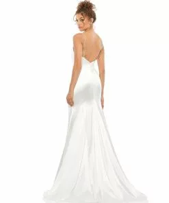 Ieena For Mac Duggal Satin Crystal-Encrusted Evening Gown