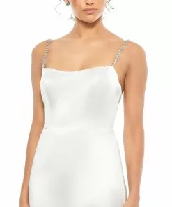 Ieena For Mac Duggal Satin Crystal-Encrusted Evening Gown