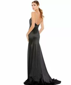 Ieena For Mac Duggal Satin Crystal-Encrusted Evening Gown