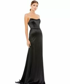 Ieena For Mac Duggal Satin Crystal-Encrusted Evening Gown