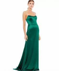 Ieena For Mac Duggal Satin Crystal-Encrusted Evening Gown