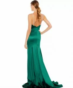 Ieena For Mac Duggal Satin Crystal-Encrusted Evening Gown