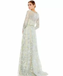 Mac Duggal Platinum Embellished Evening Gown