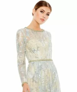 Mac Duggal Platinum Embellished Evening Gown