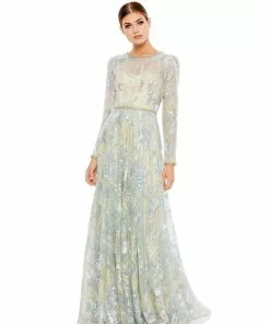 Mac Duggal Platinum Embellished Evening Gown