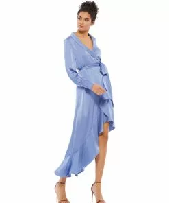 Ieena For Mac Duggal Long Sleeve Faux Wrap Midi Dress Shop For