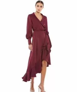 Ieena For Mac Duggal Long Sleeve Faux Wrap Midi Dress Shop For