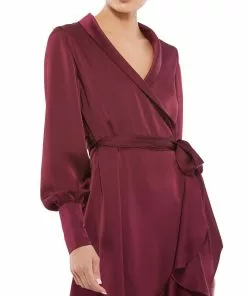 Ieena For Mac Duggal Long Sleeve Faux Wrap Midi Dress Shop For