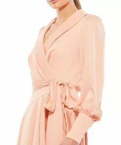 Ieena For Mac Duggal Satin Long Sleeve Wrap Dress