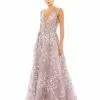 Mac Duggal Floral Embroidered Illusion V-Neck Gown