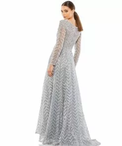 Mac Duggal Long Sleeve Chevron Embroidered Gown Shop For
