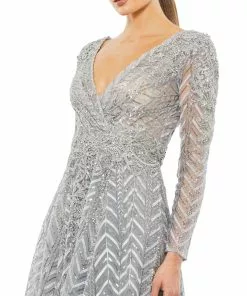 Mac Duggal Long Sleeve Chevron Embroidered Gown Shop For