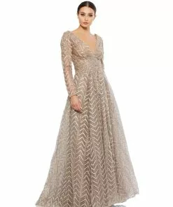 Mac Duggal Long Sleeve Chevron Embroidered Gown Shop For